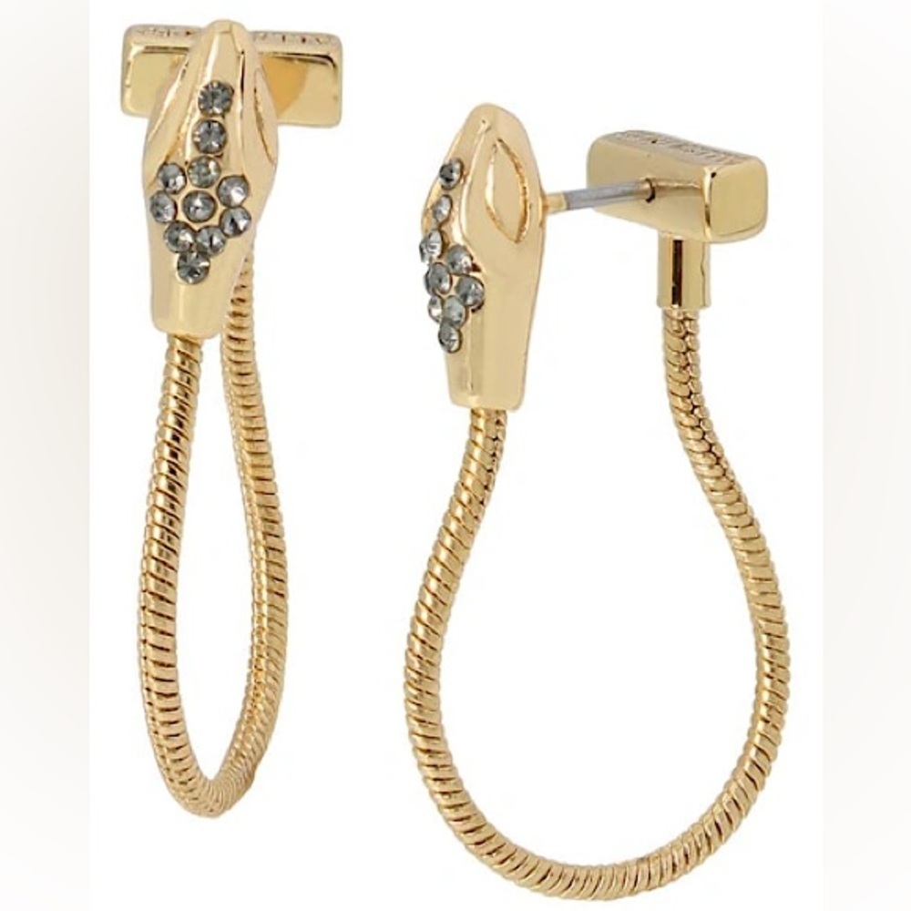 All Saints Snake Front To Back Goldtone Pave’ Earrings New